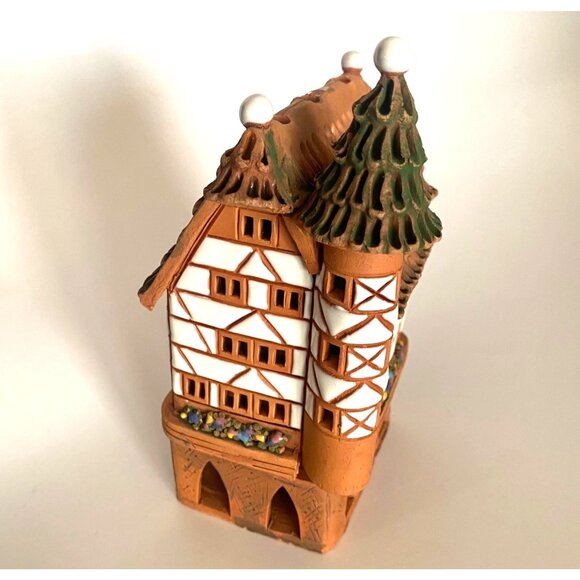 vtg clay terracotta candle tea light incense burner 6" handarbeit handmade cotta - Picture 8 of 8